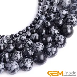 Natural Stone Round Snowflake Obsidian Beads For Jewelry Making Strand 15