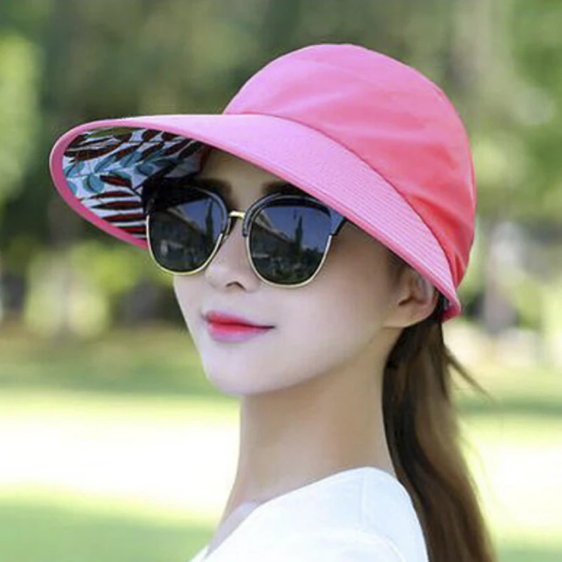 Summer Sun Protection Folding Sun Hat Women Wide Brim Cap Ladies Girl Holiday UV Protection Sun Hat Beach Packable Visor Hat