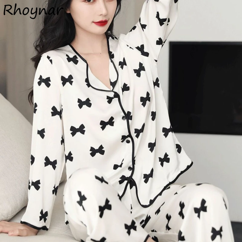 

Pajama Sets Women Home Tender Basic Full-length New Arrival Stylish Simple All-match Sleepwear Aesthetic Preppy Daily Female Ins
