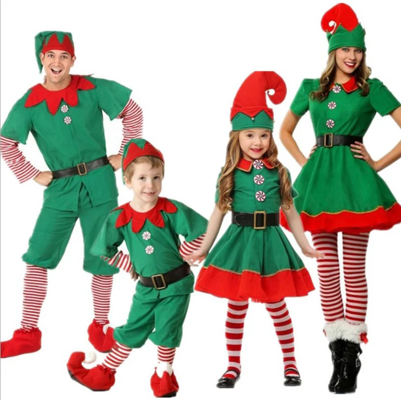 Christmas Cosplay Halloween Costumes For Kids Boy Girls Elby Dress With Hat Shoes Gift New Year Carnival Party Santa Claus