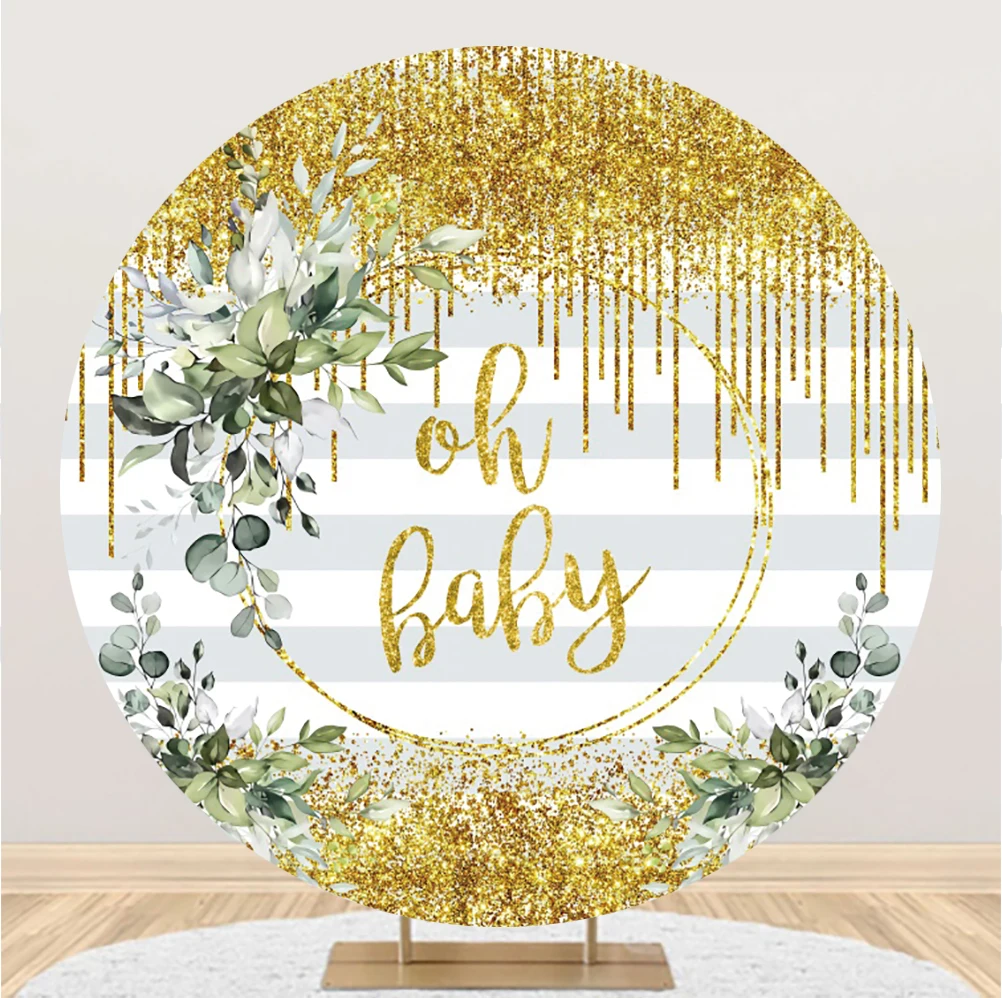 

Yeele Newborn Baby Shower Green LeavesRound Elasticity Backdrop Circle Oh Baby Glitters Photography Background For Photo Studio