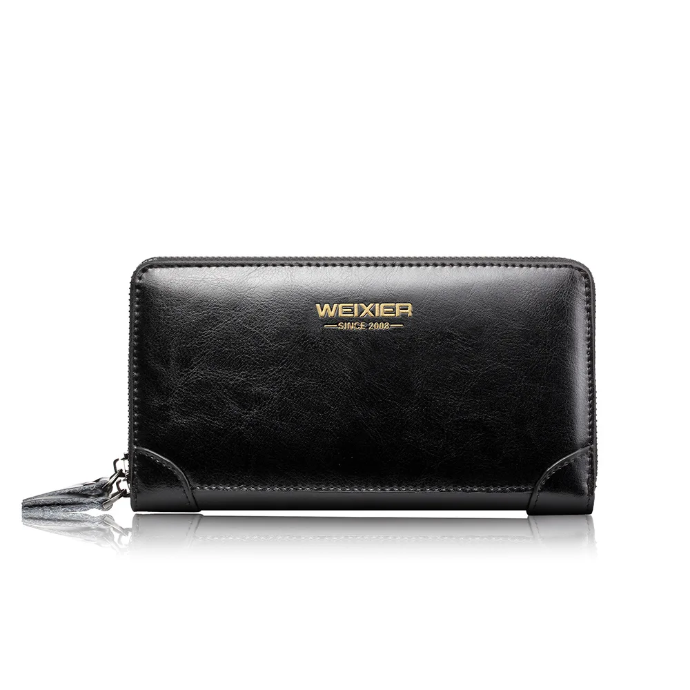 WEIXIE Business Luxury Brand Leather Wallets Men Long Zipper Coin Purses Design Clutch Wallet Male Money Credit Card Holder