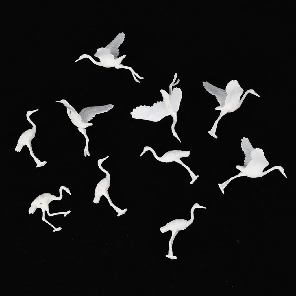 10 Pieces Plastic Miniature Japanese Crane Bird Figurines For DIY Sand Table