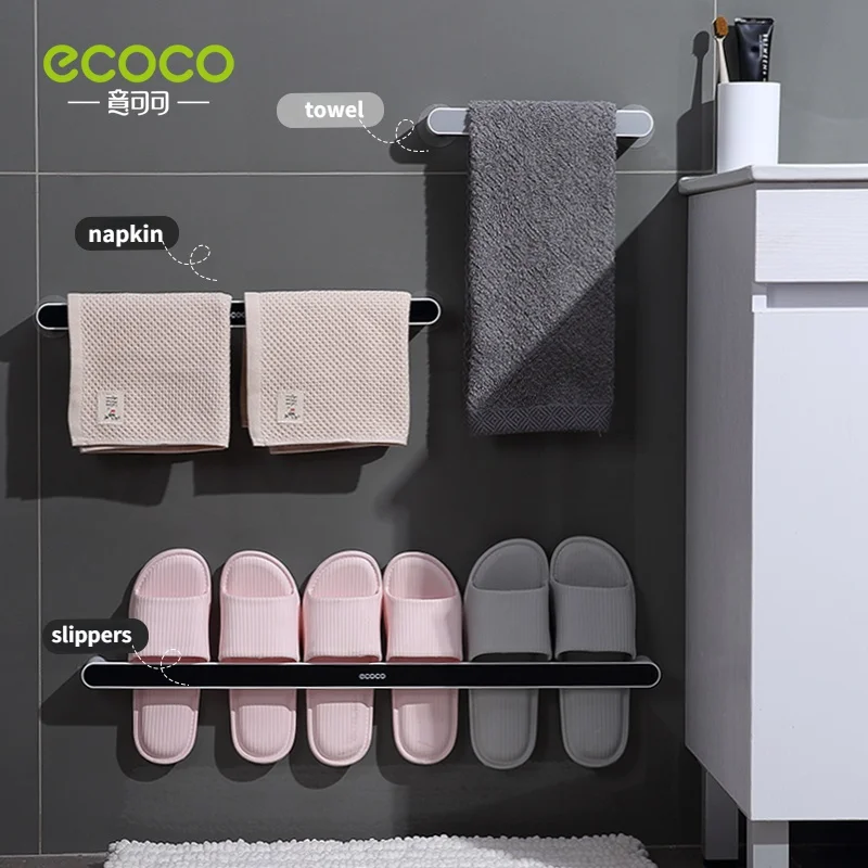 ECOCO Bathroom Towel Rack Toilet Living Room Slippers Wall Mounted Storage Tray Long Shelf Punch Free Bracket Home Accessories