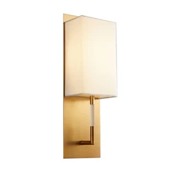 Modern copper square fabric shade wall lamps living room aisle bedroom American retro hotel sconces lights art deco lighting