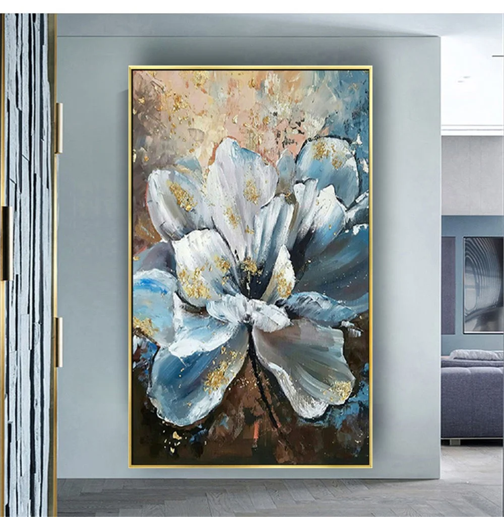 

Abstract Gold Fringe Flower Oil Painting Wall Art Poster 100% Handmade Canvas Picture Modern Home Decor Drawing Beautiful Petal