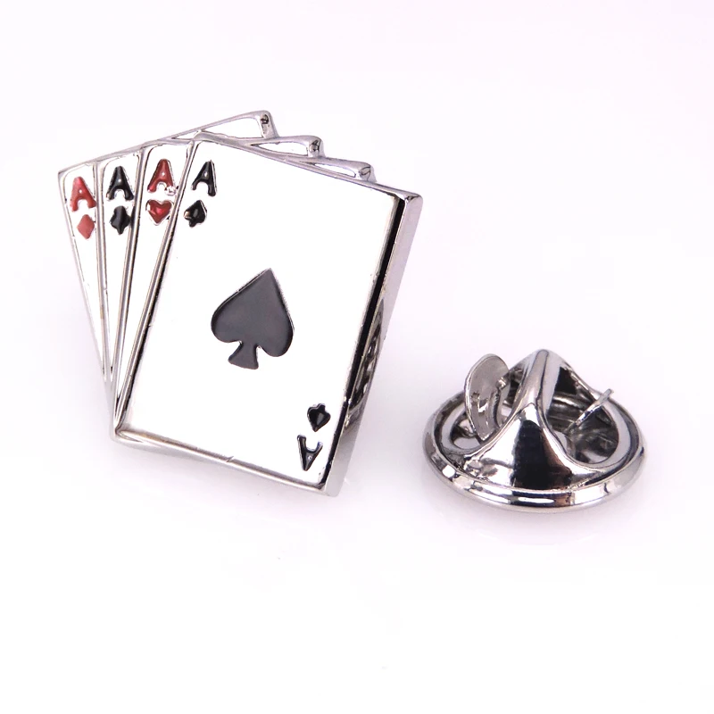 Prateado Lapel Badge Broche Pin para Homens, Camisa de Casamento Lapela, Marca Jóias, 4A Baralho, Alta Qualidade, Novo