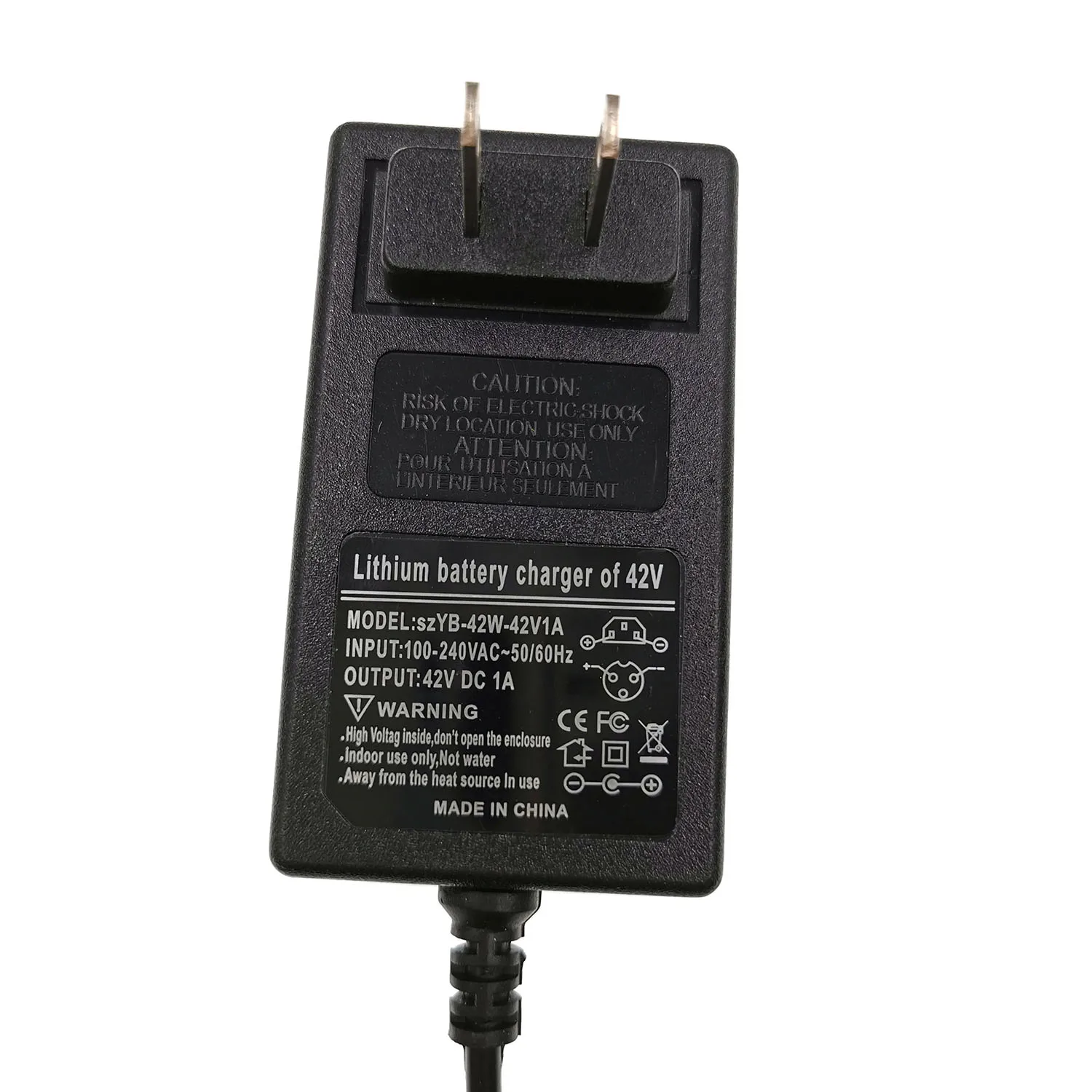 Carregador de bateria universal 42V 1A para bateria de íon-lítio 36v com conector GX12 de 3 pinos
