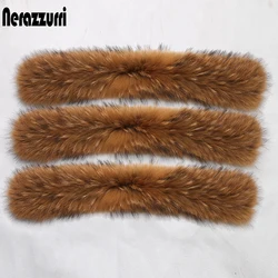 Nerazzurri Natural Real Raccoon Fur Collar Scarf for Women Detachable Collar Warm Accessories Genuine Fur Scarves for Hood Trim