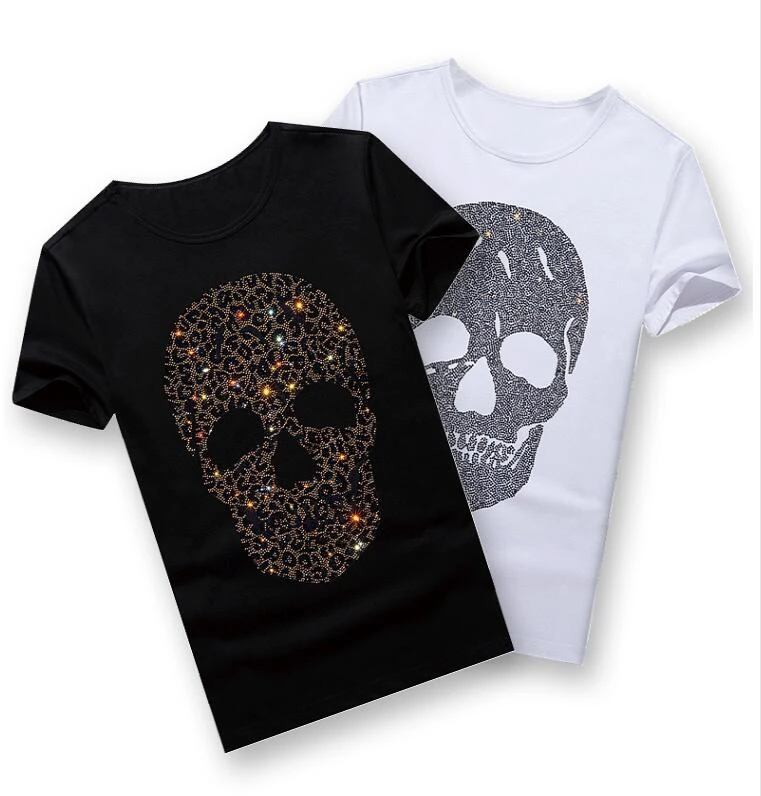 Hot drill Men\'s T-shirt Top Fashion Short Sleeve Tops Men Skull Tshirt Loose Casual Tee Hip Hop man and women