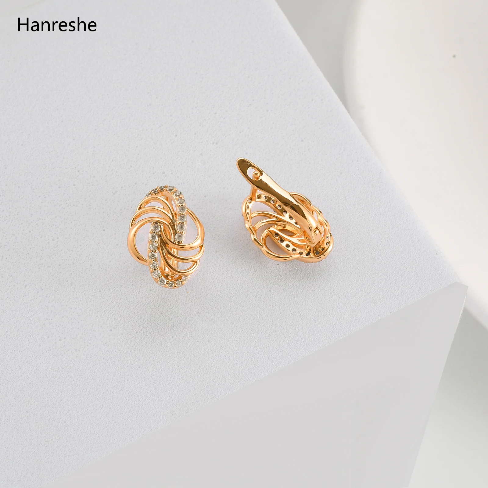 Hanreshe 585 Rose Gold Color Stud Earrings Vintage Jewelry Mini Natural Zircon Luxury Copper Korea Beautiful Earring Women Gift