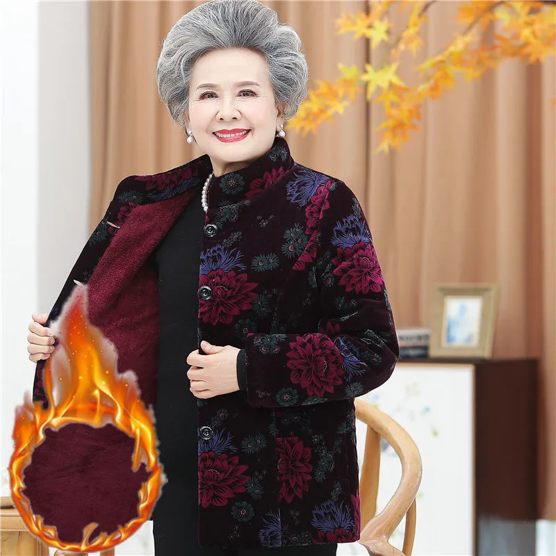 Winter Women's Cotton-Padded Jacket 50 To 80 Year Old Grandma Coat Thick Velvet Warm Middle Aged Mother Parkas Plus Size XL-5XL