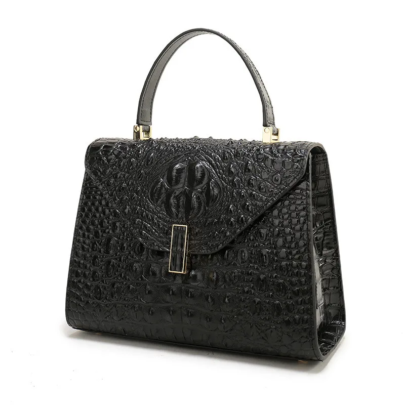 

Crocodile Texture Genuine Leather Women Solid Handbag Square Totes