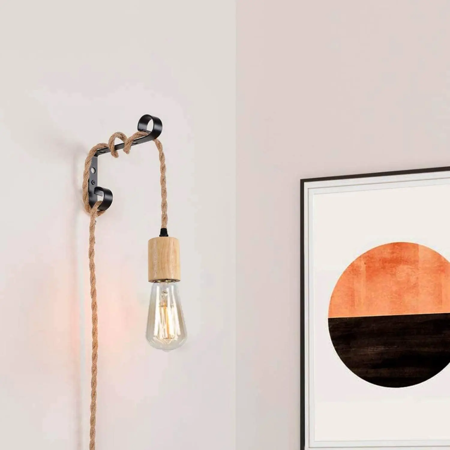 Wood Retro Pendant Light Kit E26/27 Wood Pendant Lamp Holder Vintage Industrial Hanging Light Socket with Switch Wire EU/US Plug