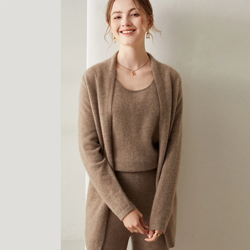 Women Cardigans 100% Pure Goat Cashmere Knitted Jackets Hot Sale Long Sleeve Solid Color Sweaters Female Clothes