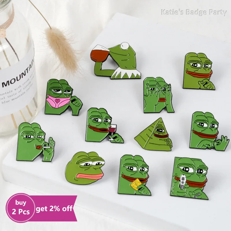 11Styles Animal Cartoon Pepe The Frog Meme Enamel Pins Shooting Pyramid Thinking Brooch Badge for Bag Lapel Gift for Friends