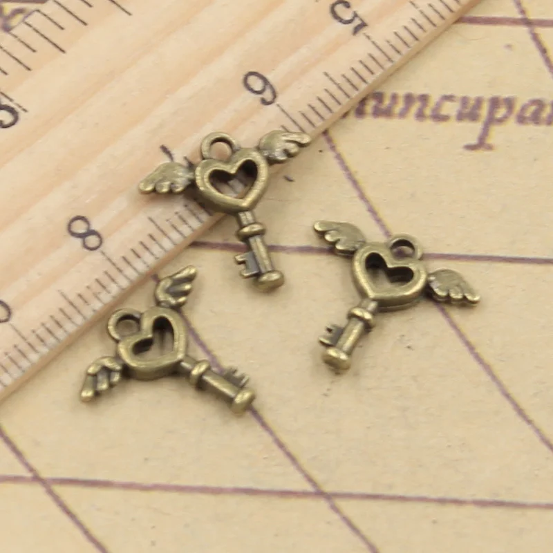 50pcs Charms Fly Key 14x14mm Antique Bronze Silver Color Pendants Making DIY Handmade Tibetan Finding Jewelry For Bracelet