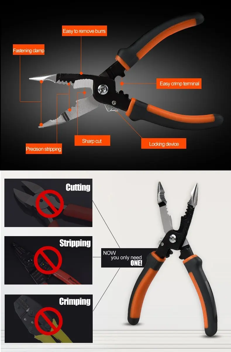 Sheffield Tang Multifunctionele Tool 5 In1 Elektricien Punttang Draad Strippen Cutter Krimptang S035057