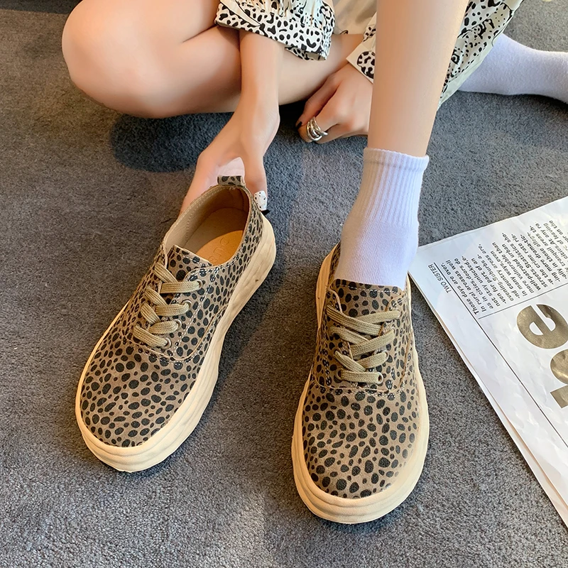 Women\'s Shoes Autumn New Fashion Leopard Print Lace-up Lightweight Non-slip Sneakers Comfortable Soft Sole Casual Shoes Women