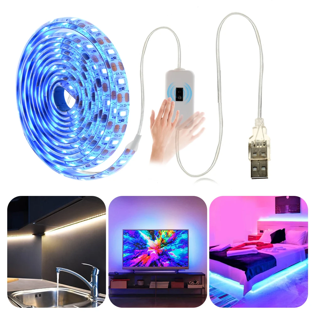 5V USB LED Strip 2835 Smart Hand Sweep Sensor Flexible DIY LED Light Pink Purple Ice Blue Backlight Light