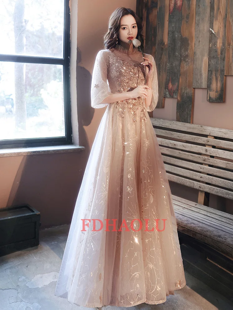 Customized Evening Dress 2024 New Stylish Illusion O-neck Appliques Crytal Formal Dress a Line Prom Dresses Haute Couture