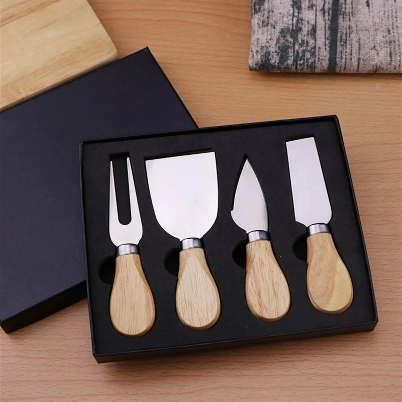 (4pcs) Wooden Handle Cheese Knives Set Cheese Knife Slicer Cutter Useful Cooking Tools Box