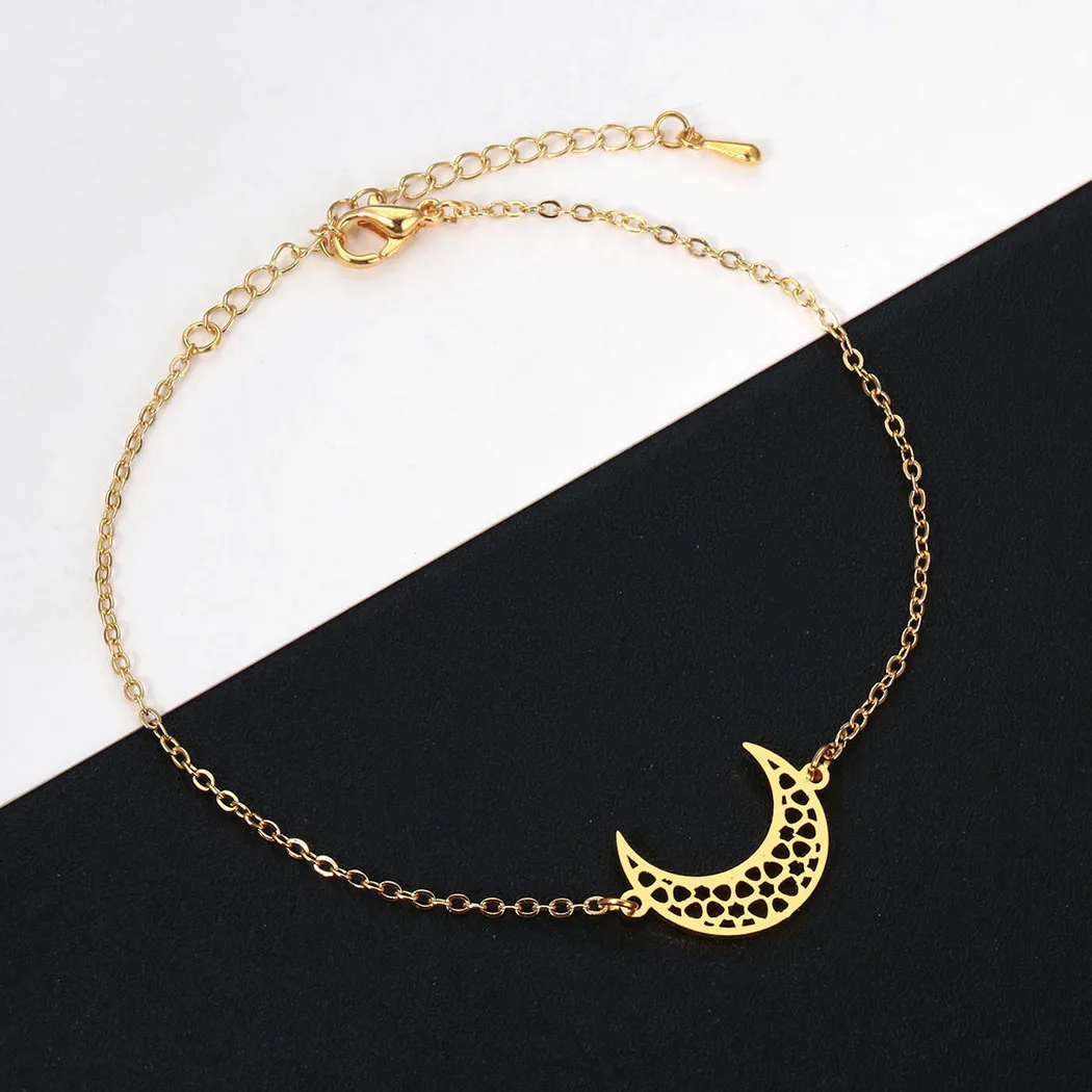 Cxwind Stainless Steel Crescent Moon Bracelet Adjustable Chains Bracelets Islam Jewelry For Women Men Horn Charm Pulseras Mujer