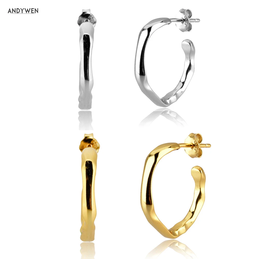 ANDYWEN 925 Sterling Silver Gold Plain Geometric 18mm Hoops Earring Piercing Pedniente Ohrringe Luxury Jewelry 2020 Rock Punk