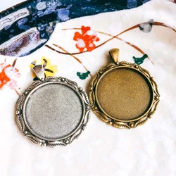5pcs/lot 30mm Necklace Pendant Setting Antique Bronze Silver Color Glass Cabochon Blank Base Supplies for Jewelry Finding T81
