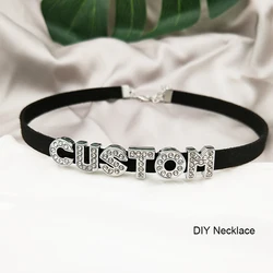 Collar personalizado con letras de diamantes de imitación, Gargantilla de cuero de terciopelo negro, joyería para el cuello, regalos para amigos y familiares