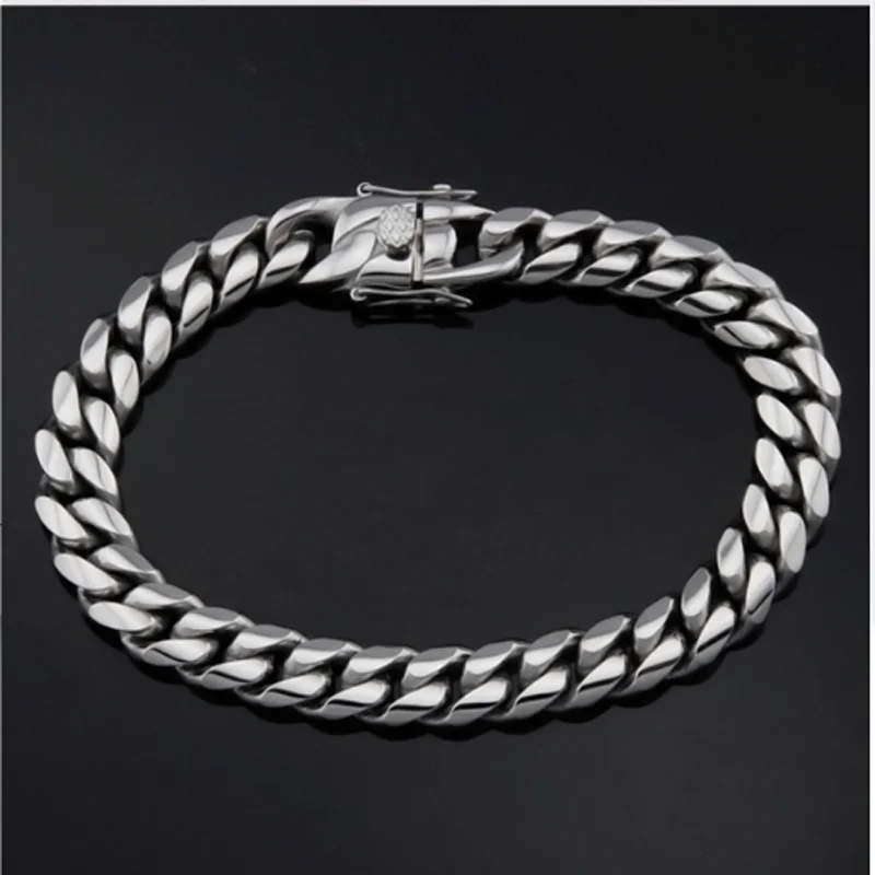 Stainless Steel Miami Curb Cuban Chain Bracelets Hip Hop 18K Gold Plated Jewelry Men Women Accessories Link Lock Clasp Bangles