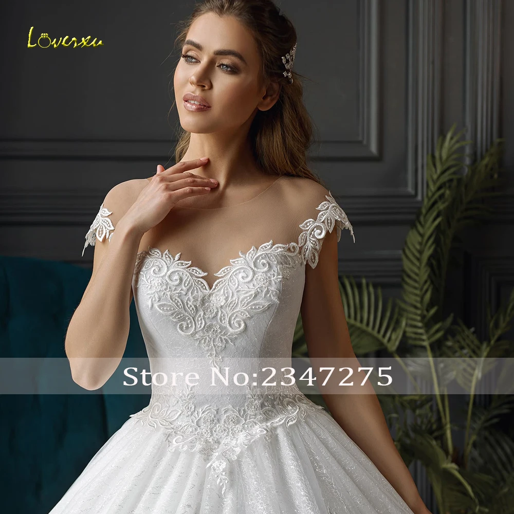 Loverxu-Elegante Lace vestido de baile, Princesa Vestidos De Casamento, Cap Sleeve, Apliques Tribunal Trem, Vintage Vestidos De Noiva, Luxo, 2024