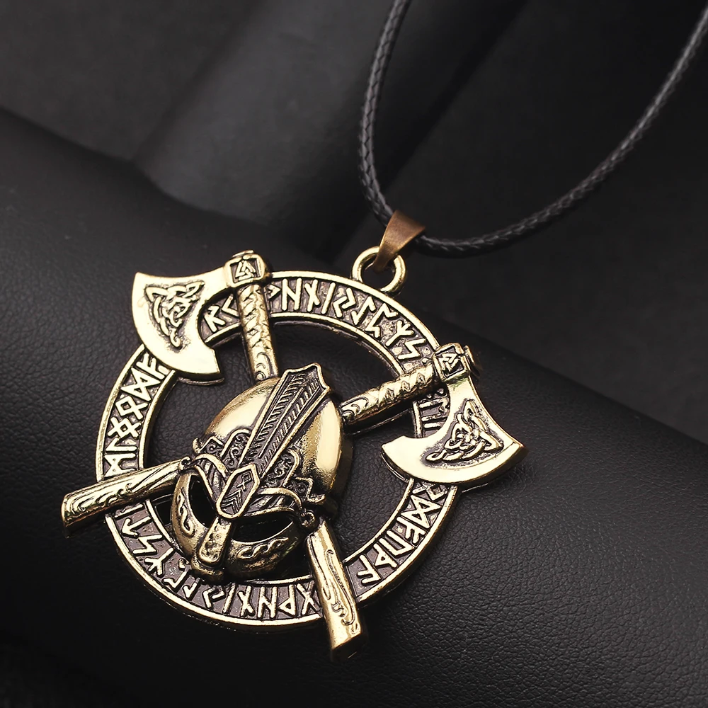 Vintage Viking Axe Helmet Pendant Necklace Choker for Men Odin Raven Slavic Amulet Taliman Wicca Jewelry Best Gift image 5