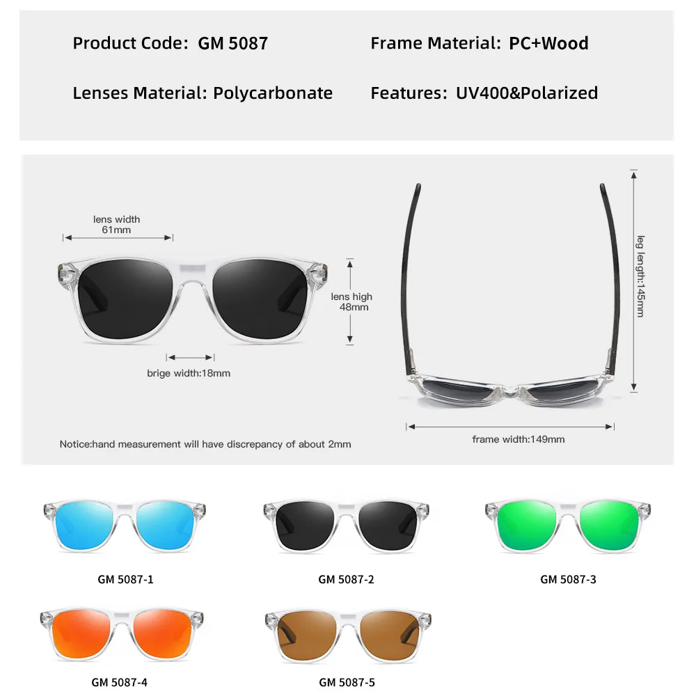 GM Bamboo Sunglasses Men Women Travel  Sun Glasses  Wooden Leg Eyeglasses Fashion Brand Design Sunglasses Male Female carton box