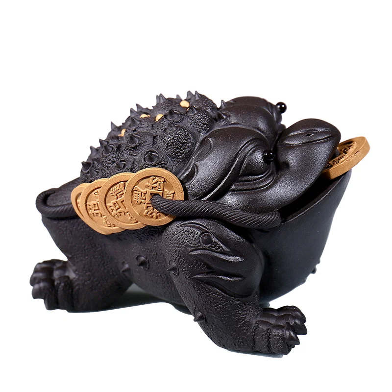 |GuYue hall yixing purple sand tea golden toad sculpture play tea pet place reiki violet arenaceous three pure toads