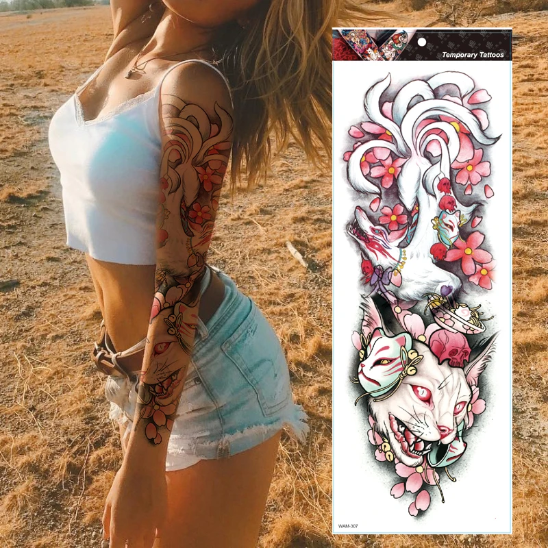 REALISTIC GUMIHO TEMPORARY TATTOO FLOWER FULL ARM, INDIAN, TRIBAL, TOTEM, BLACK, MENS, WOMENS