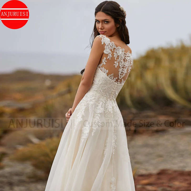 Elegante Vestido De Novia De corte en A, traje De Novia con apliques De encaje con botones en la espalda, traje De Novia De tul bohemio, Boda, Trouwjurk 2022