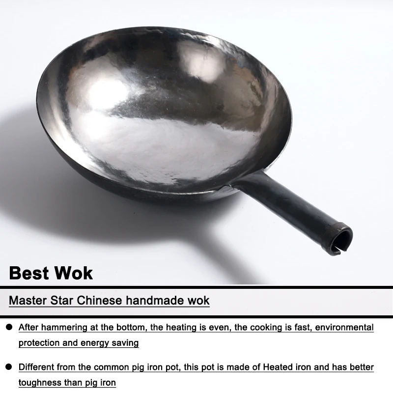 Master Star-Chinese Traditional Handmade Carbon Steel Forging Wok, Pre-Seasoned Wrought Iron Cauldron, Non-stick Gas Pot