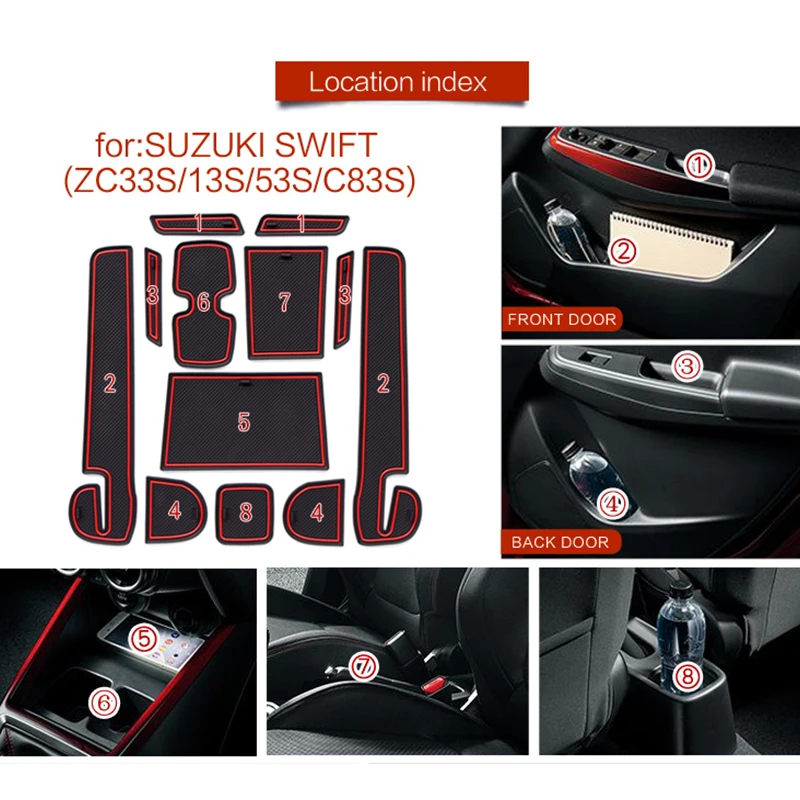 Najnowszy dla Suzuki Swift 2018 2019 2020 Anti-Slip mata do drzwi samochodowych Latex Non-maty antypoślizgowe wnętrze podstawka pod kubek Car