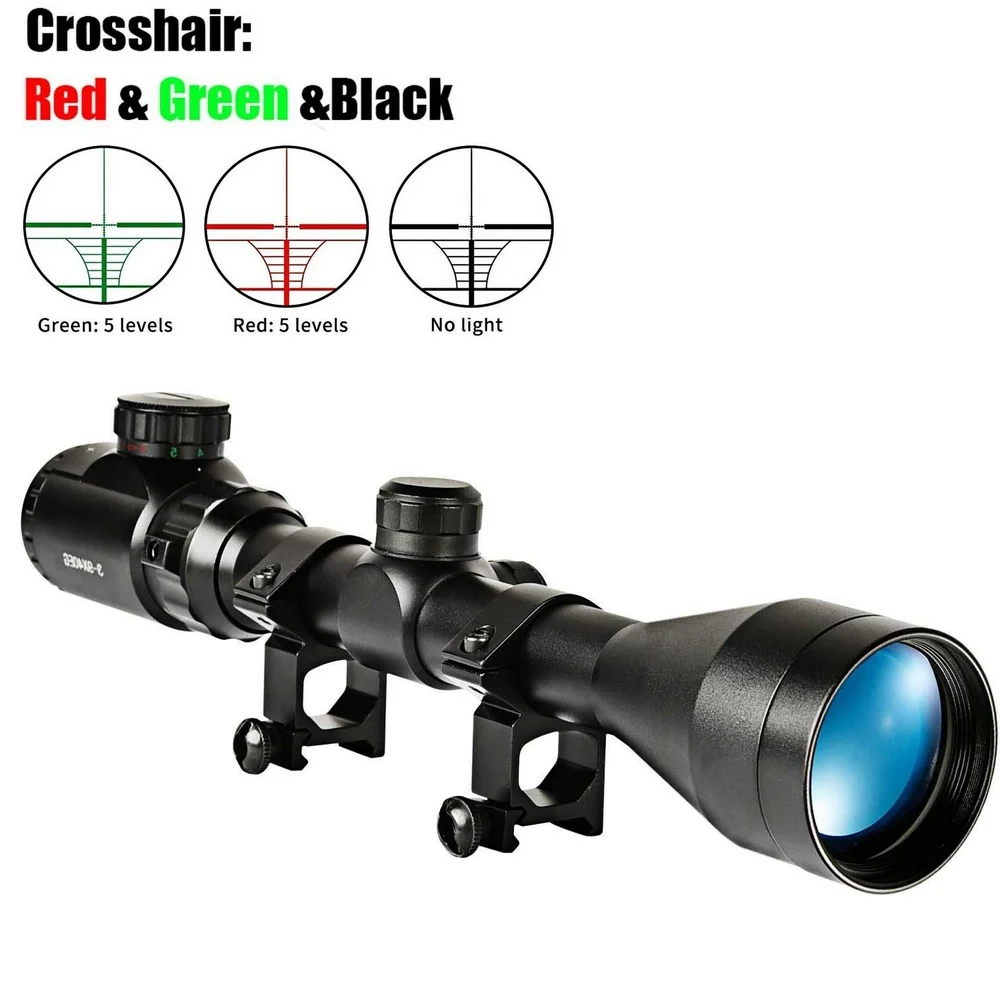 3-9x40EG Optic Hunting Riflescope with Red/Green Illuminated for Air Rifle Optics Hunting Sniper Scopes Sight W/Pair 21