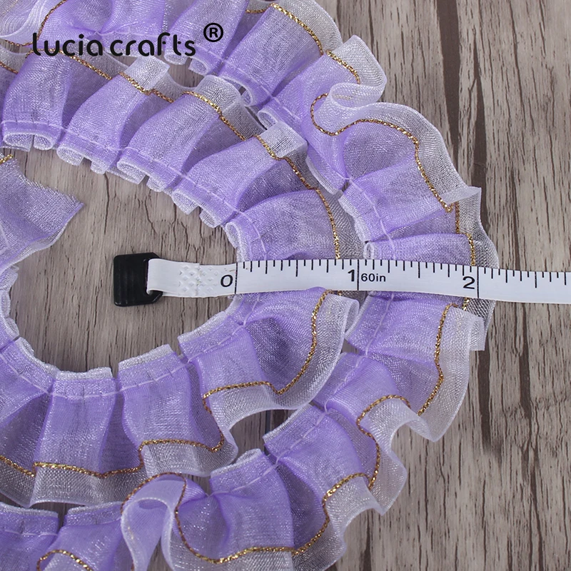 Lucia Crafts 5Yards 25mm Chiffon DIY Sewing Garment Dress Lace Trim Pleated Ribbon For Wedding Accessories X0406