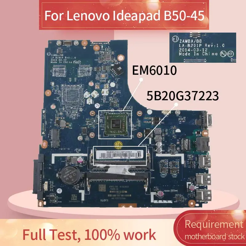 

ZAWBA/BB LA-B291P Laptop motherboard For Lenovo Ideapad B50-45 N50-45 A6-6310 EM6010 Notebook Mainboard 5B20G37223 5B20G14966