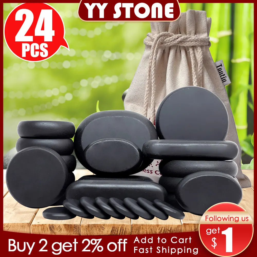 24pcs/set Hot Massage Energy Body Basalt Stone set Beauty Salon SPA with Thick Canvas Heating bag healthcare back pain relieve