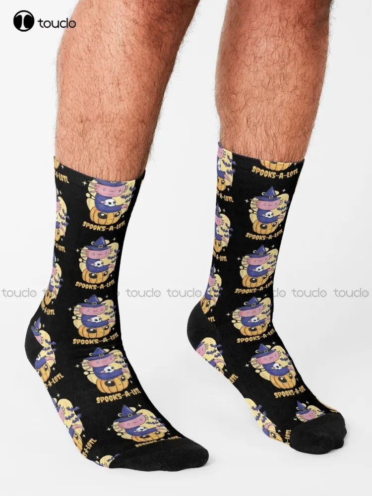 Spooks A Lotl Cute Spooky Axolotl Funny Halloween Costume Socks Mens Soccer Socks Personalized Custom Unisex Adult Teen Socks