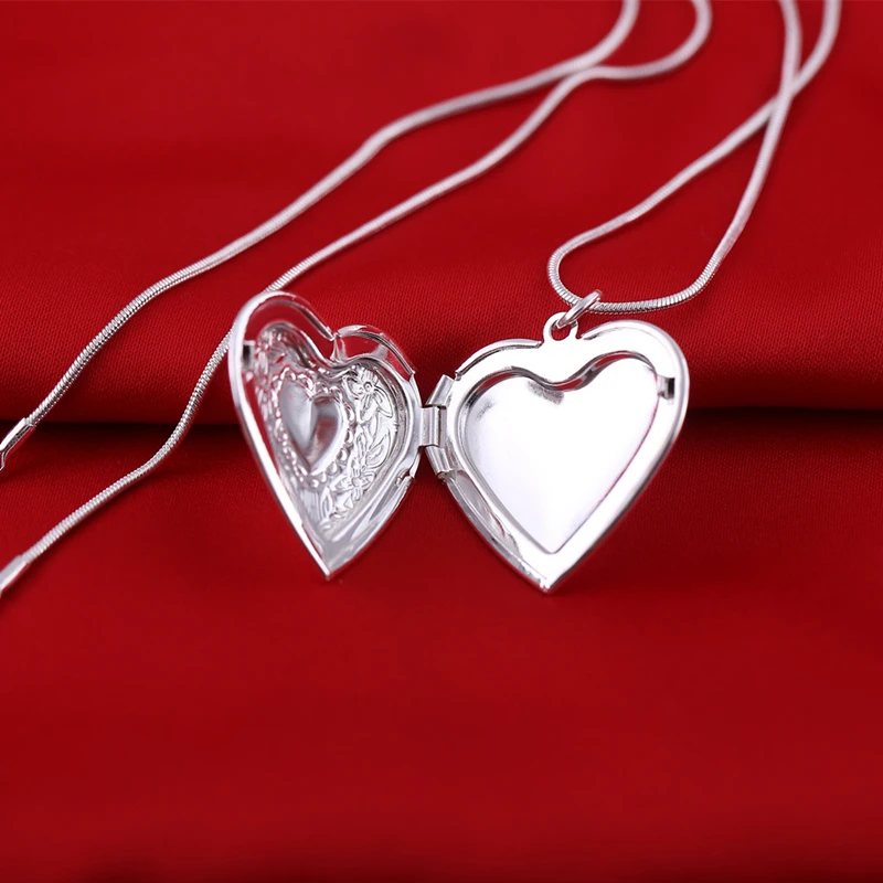 Pure Silver 925 Charm Necklaces For Women Man Openable Photo Heart/Oval Locket Pendant & Necklace Collier Vintage Lover Jewelry