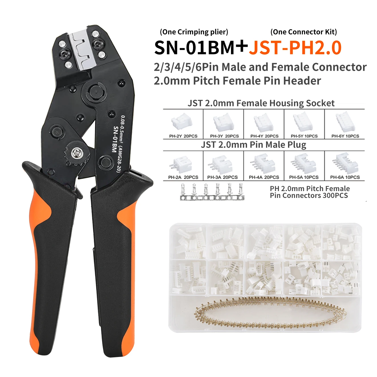 SN-01BM Clamp Tool XH2.54/PH2.0 Wire Crimping Pliers 2P,3P,4P,5P Pins and Housing Jst Terminals Kit Mini Connector Crimper