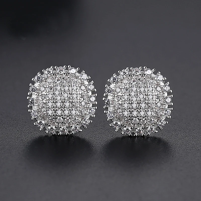 3 Colors Hip Hop CZ Stone Bling Iced Out Round Stud Earrings Cubic Zirconia Earring for Women Men Hiphop Rappy Jewelry Rose Gold