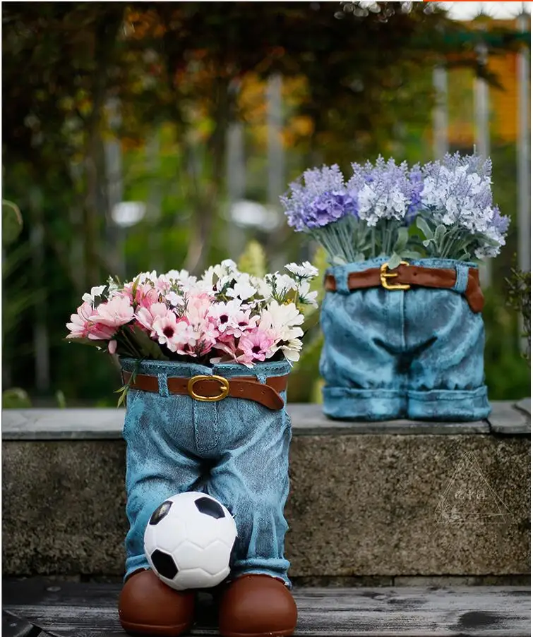 

American Village Cement Jeans Flower Pots Ornaments Balcony Courtyard Fleshy Green Plants Furnishing Crafts Outdoor Decoration