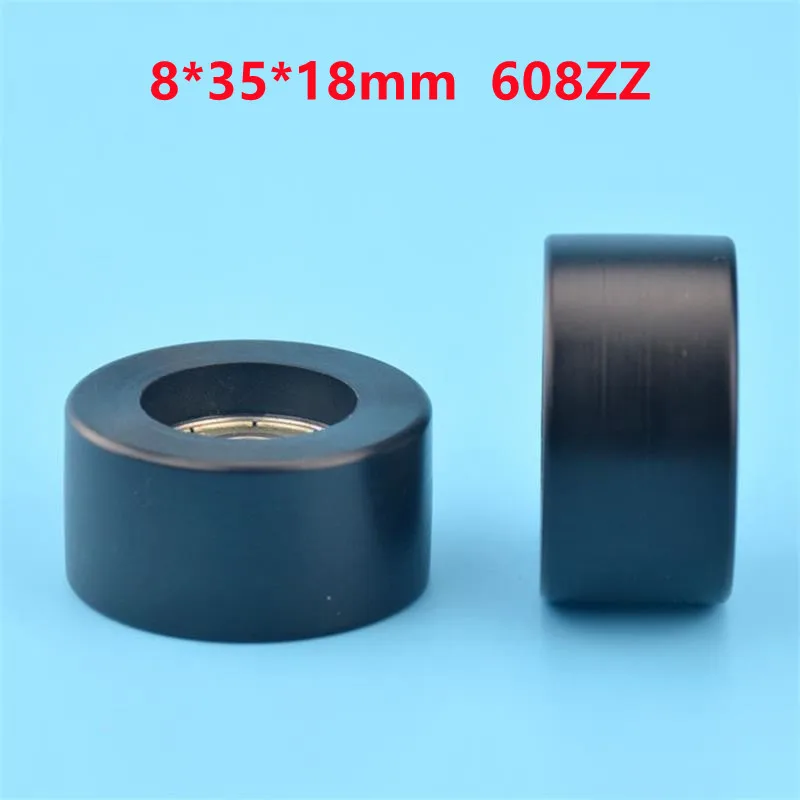 

10pcs/50pcs Flat Roller 8*35*18mm 608ZZ 608 Bearing POM Plastic Coated Pulley Guide Wheel Low Noise Roller 8x35x18mm