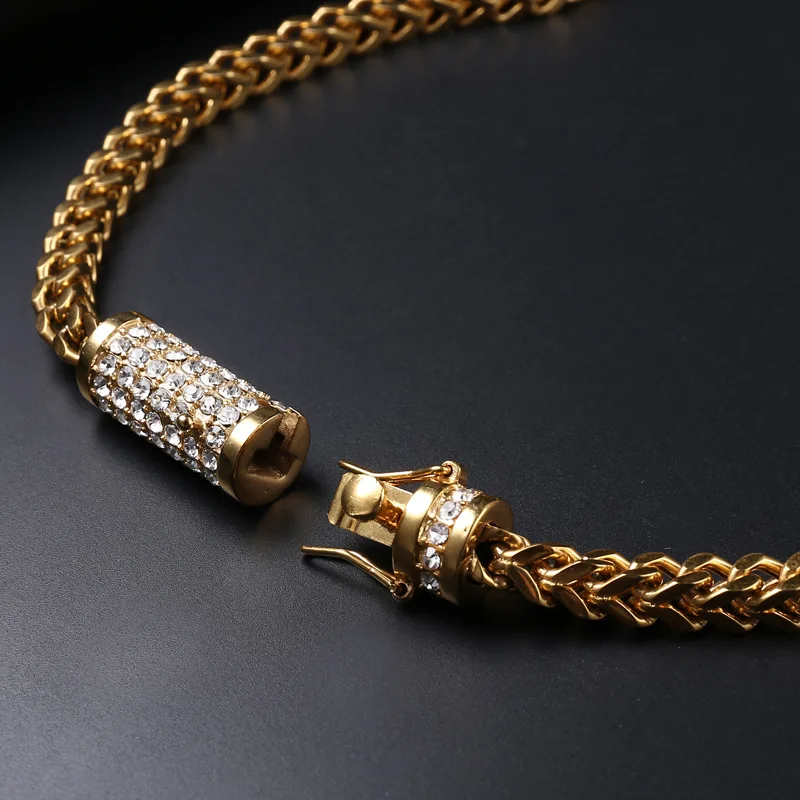 Hip Hop Stainless steel Gold Bracelets four-sided grinding Bracelets buckled diamonds plated 18k gold titanium steel Bracelet